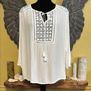 Dex White Boho Crochet Detail Top